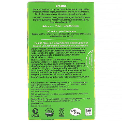 Pukka Herbs,  Lemongrass & Ginger, Caffeine-Free, 20 Herbal Tea Sachets, 1.27 oz (36 g)