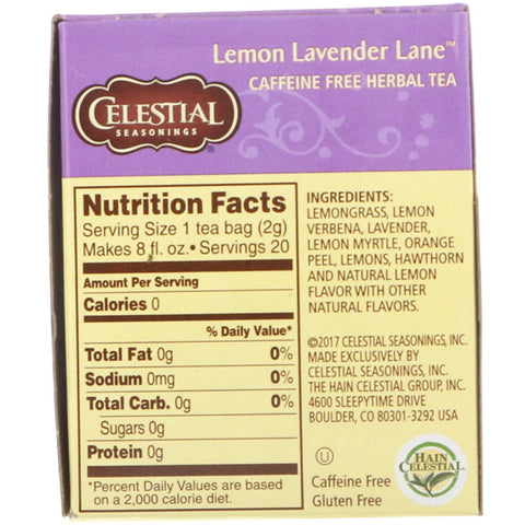 Celestial Seasonings, Herbal Tea, Lemon Lavender Lane, Caffeine Free, 20 Tea Bags, 1.1 oz (31 g)