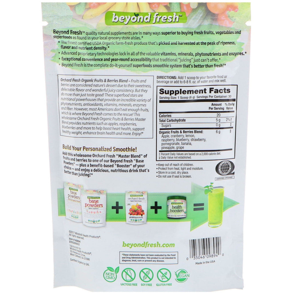 Beyond Fresh, Frugt og bær Master Blend, Natural Flavor, 6,35 oz (180 g)