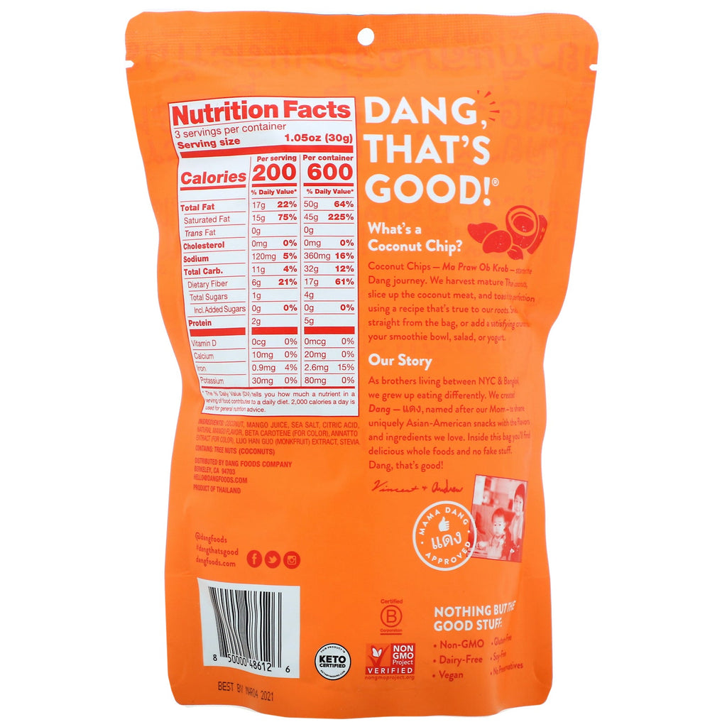 Dang, kokoschips, tropisk mango, 3,17 oz (90 g)