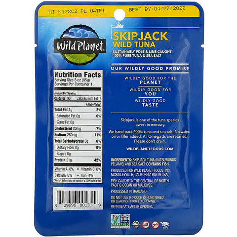 Wild Planet, Skipjack Wild Tuna, 3 oz (85 g)