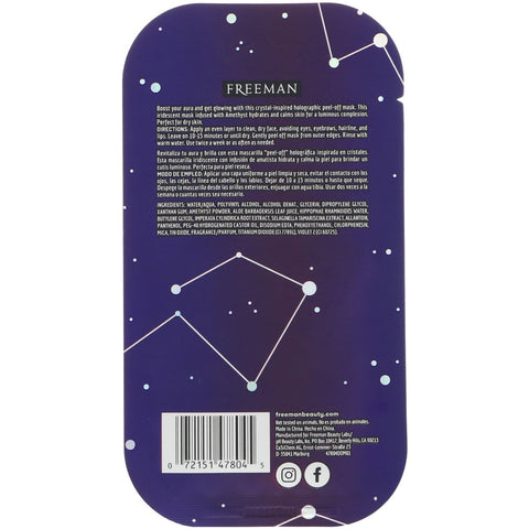 Freeman Beauty, Cosmic Holographic Peel-Off Mask, Hydrating Ametyst, 0,33 fl oz (10 ml)