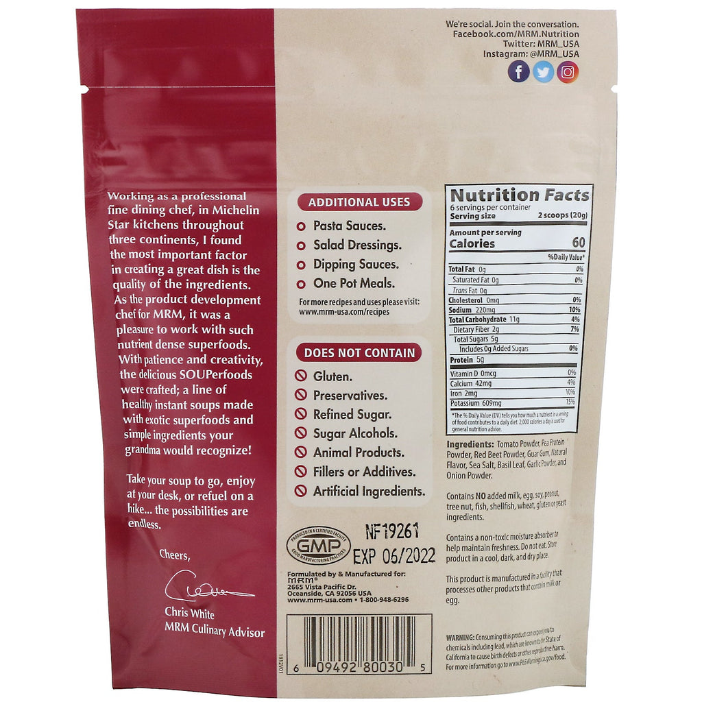 MRM, Souperfoods, Red Beet Tomatsuppe, 4,2 oz (120 g)