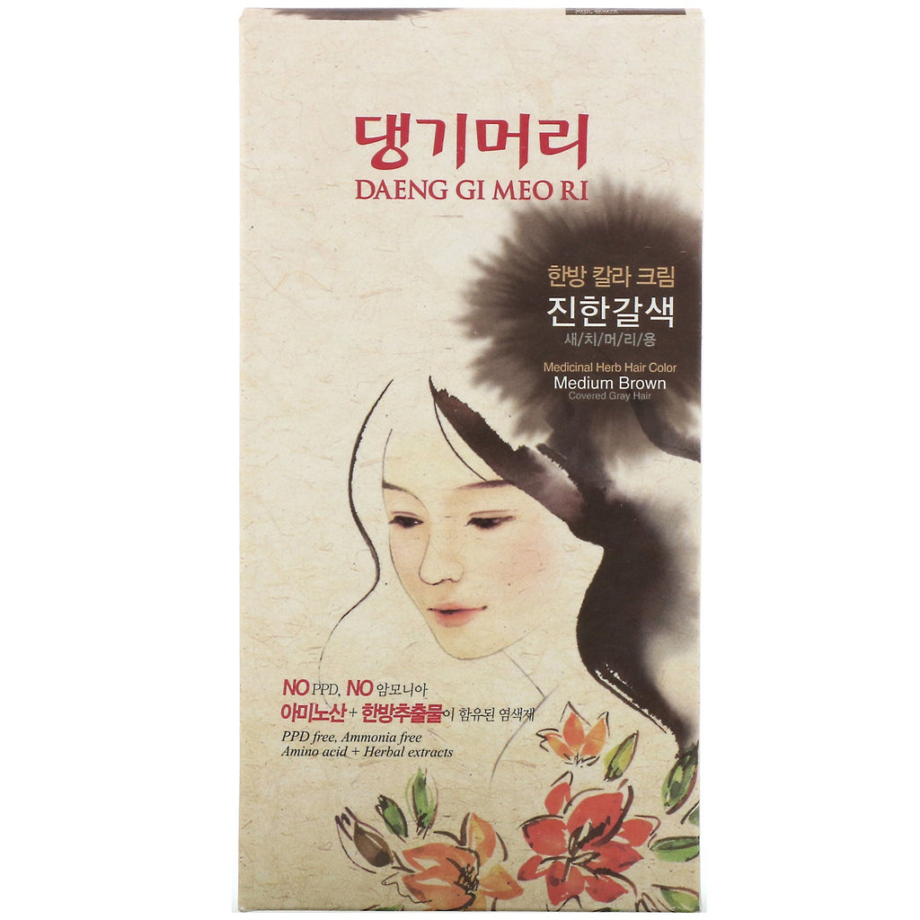 Doori Cosmetics, Daeng Gi Meo Ri, Medicinal Herb Hair Color, Medium Brown, 1 Kit