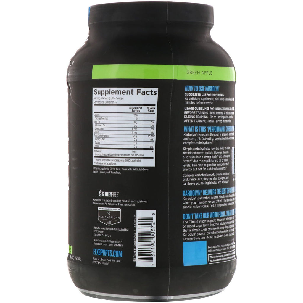 EFX Sports, Karbolyn Fuel, Green Apple, 4,3 lbs (1950 g)