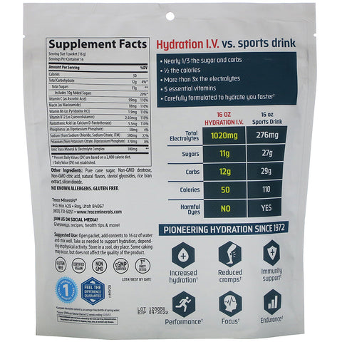 Spormineralforskning, Hydration IV, Elektrolytdrikpakninger, hindbærlemonade smag, 16 pakker, 0,56 oz (16 g) hver