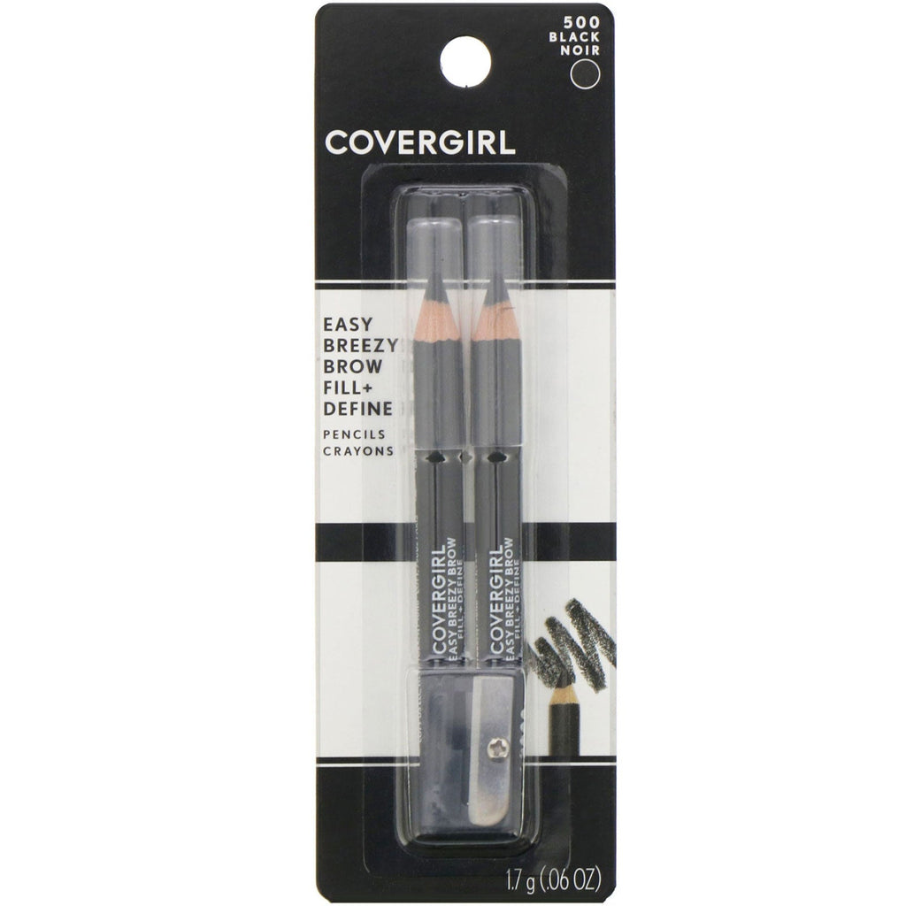 Covergirl, Easy Breezy, Lápices para rellenar y definir cejas, 500 negros, 1,7 g (0,06 oz)