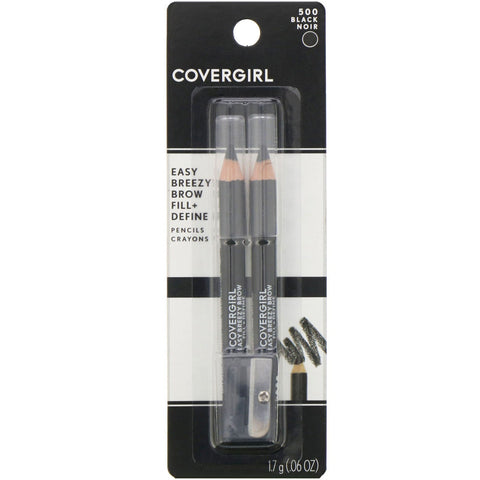 Covergirl, Easy Breezy, Brow Fill + Define Pencils, 500 Black, 0.06 oz (1.7 g)