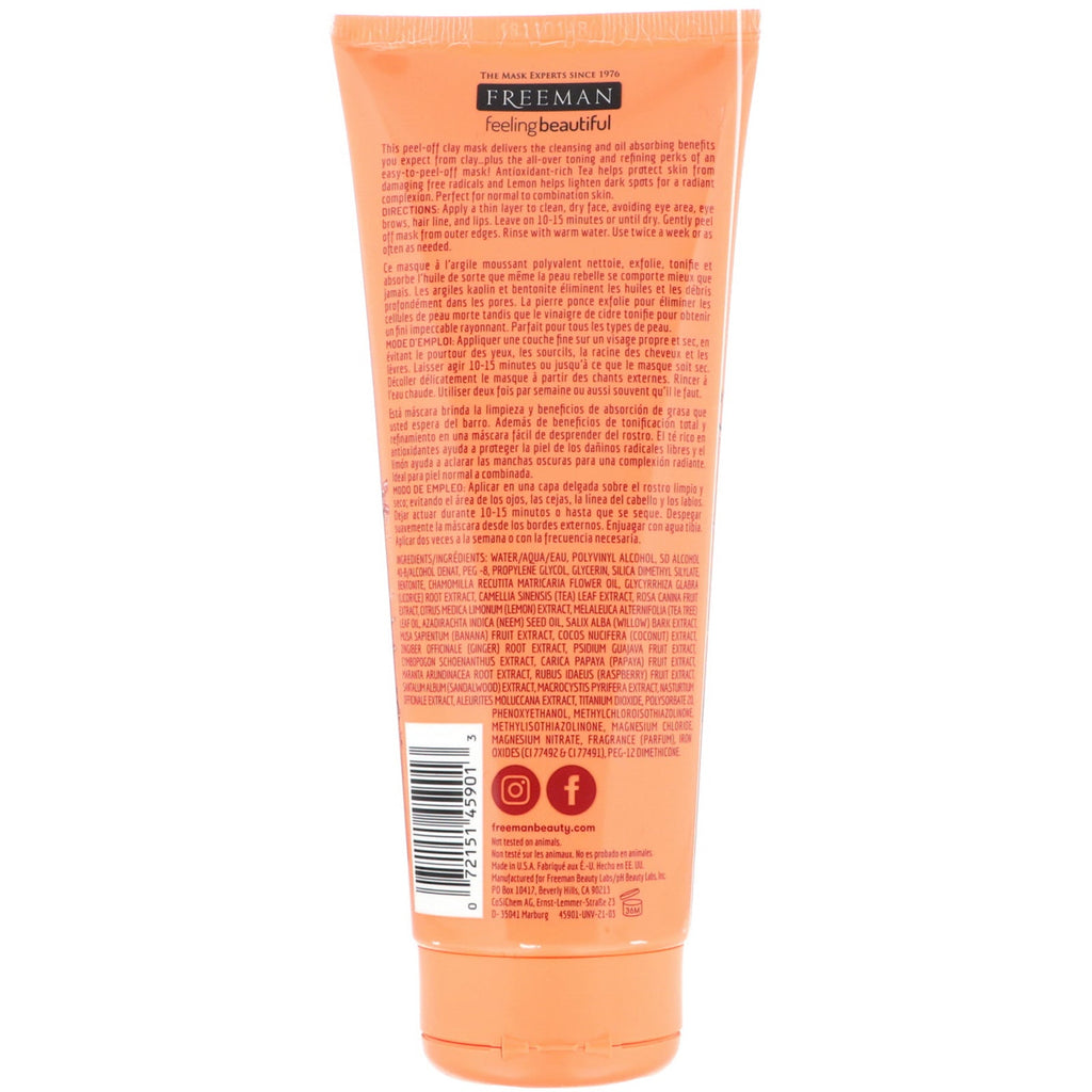 Freeman Beauty, Feeling Beautiful, mascarilla de arcilla exfoliante y limpiadora, té dulce + limón, 6 fl oz (175 ml)