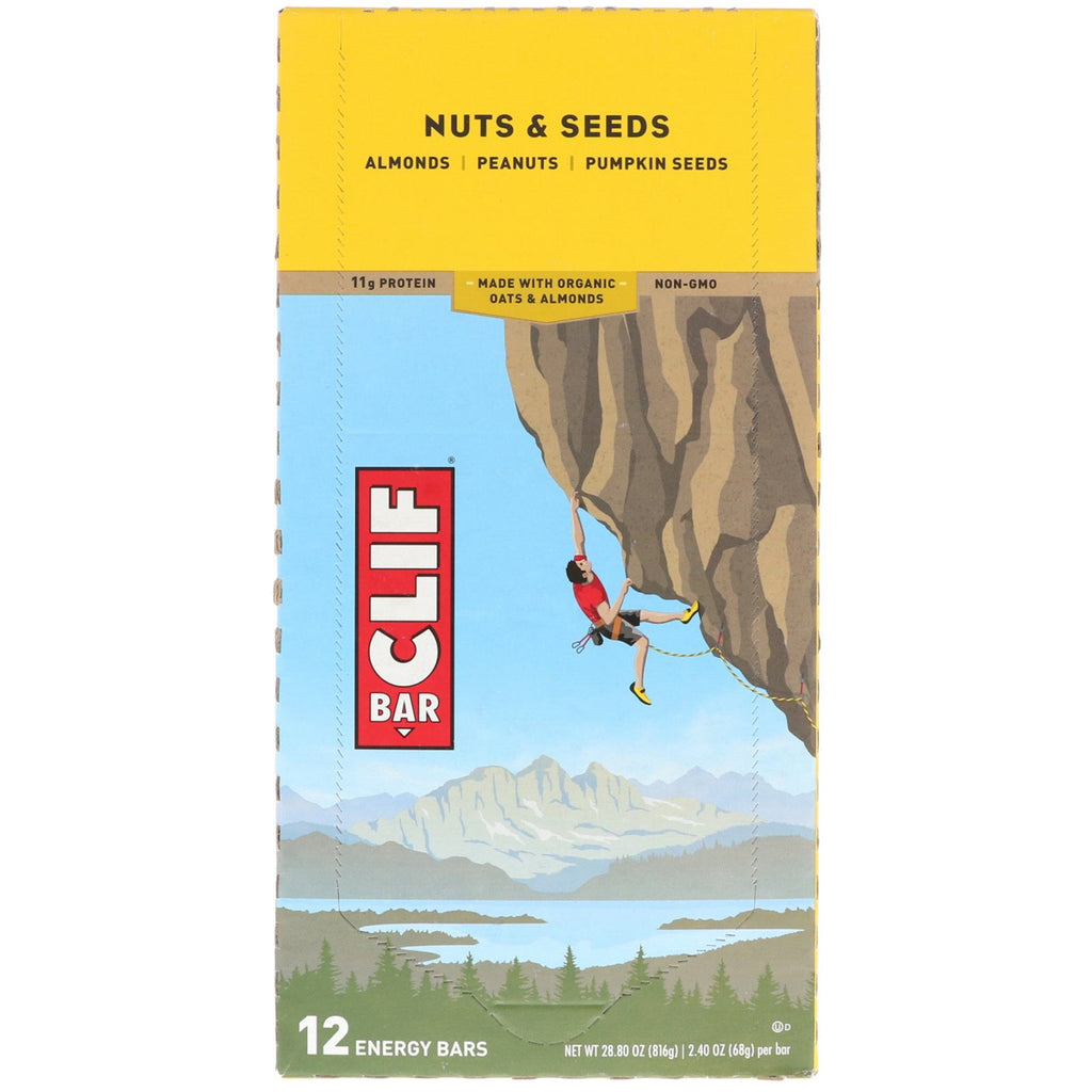 Clif Bar, Energy Bar, nødder og frø, 12 barer, 2,40 oz (68 g) hver