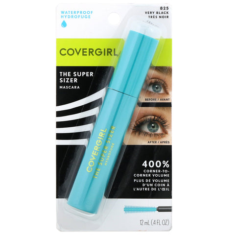 Covergirl, The Super Sizer, Máscara resistente al agua, 825 Muy negro, 12 ml (0,4 oz. líq.)