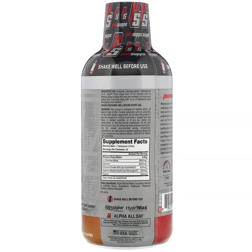 ProSupps, Dr. Jekyll, Pump, Stimulant-Free, Orange Sherbet, 15.2 oz (450 ml)