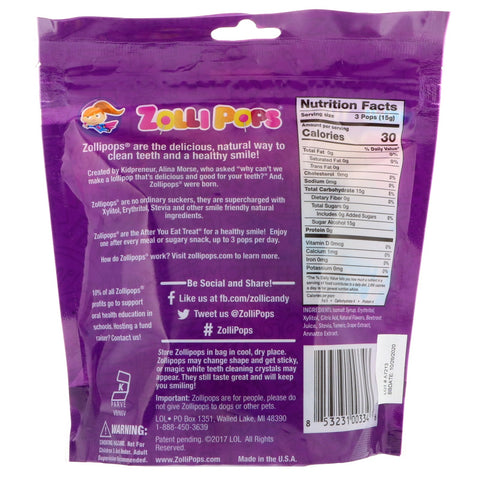 Zollipops, The Clean Teeth Pops, Grape, 15 ZolliPops, 3.1 oz