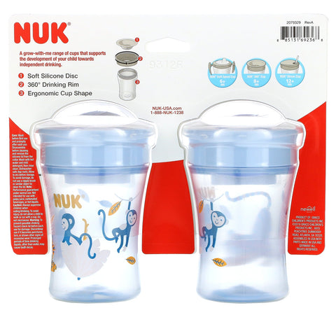 NUK, Evolution 360 Cup, 8 + måneder, 2 kopper, 8 oz (240 ml)