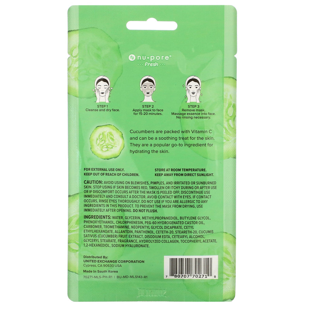 Nu-Pore, Mascarilla facial Girl's Night In Sheet, pepino, 1 hoja, 29,7 g (1,05 oz)