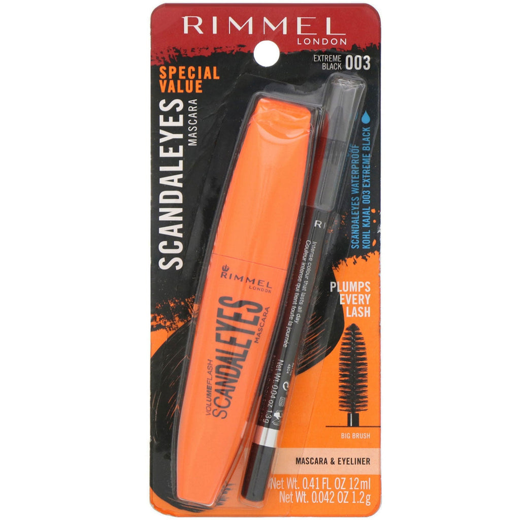 Rimmel London, Máscara Scandaleyes con delineador Kohl Kajal resistente al agua, 003 Extreme Black, juego de 2 piezas