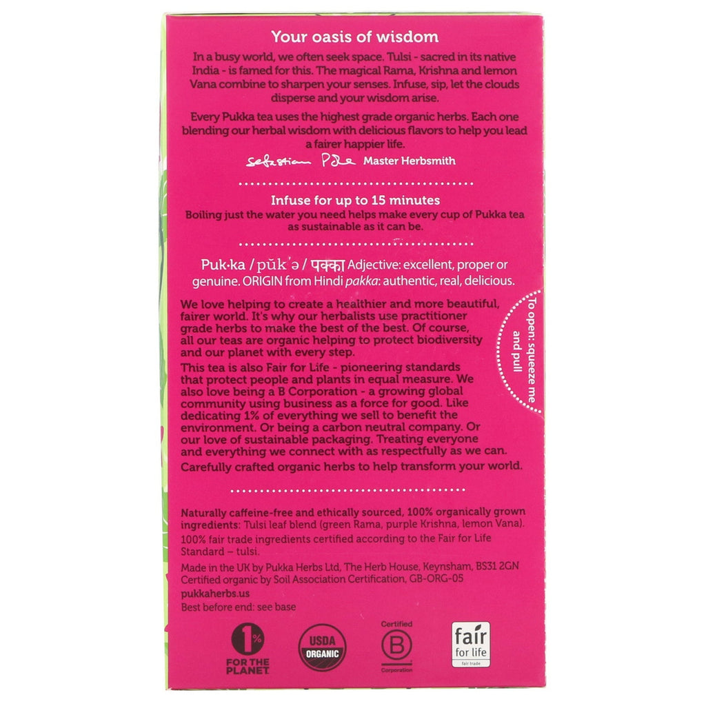 Pukka Herbs,  Tulsi Clarity, Caffeine-Free, 20 Herbal Tea Sachets, 1.27 oz (36 g)