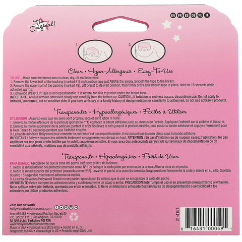 Hollywood Fashion Secrets, Breast Lift Tape, Clear, 4 Pairs