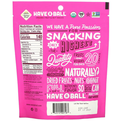 Sunny Fruit, Have A Ball,  Fruit & Nut Snacks, Cherry & Hazelnut, 4.44 oz (126 g)