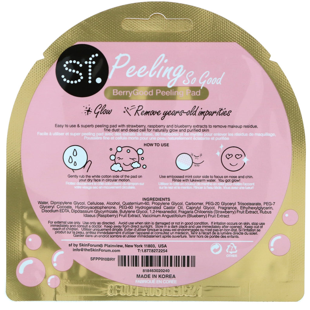 SFGlow, Peeling So Good, BerryGood Peeling Pad, 1 Pad, 7 ml (0,24 oz)