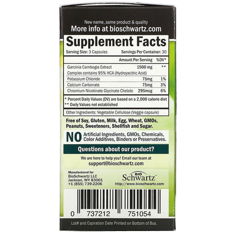 BioSchwartz, Garcinia Cambogia, 1500 mg, 90 cápsulas vegetales