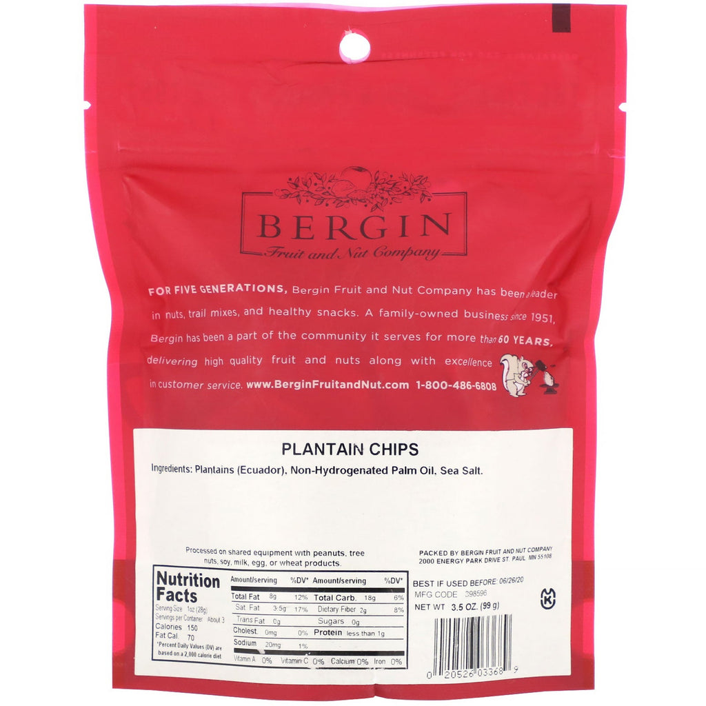 Bergin Fruit and Nut Company, Plantain Chips, 3.5 oz (99 g)