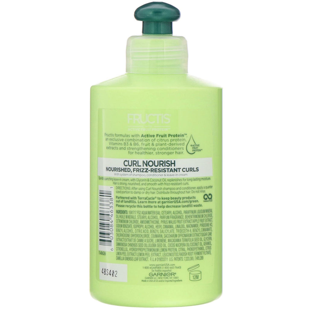 Garnier, Fructis, Curl Nourish, tratamiento sin aclarado, crema de mantequilla para secar al aire, 10,2 fl oz (300 ml)