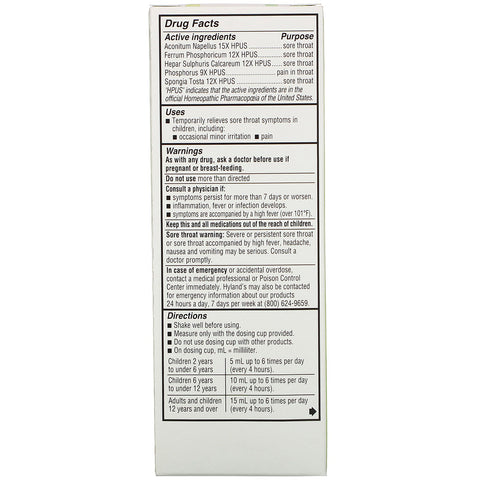 Hyland's, 4 Kids, Sore Throat, 2-12 Years, Natural Grape Flavor, 4 fl oz (118 ml)