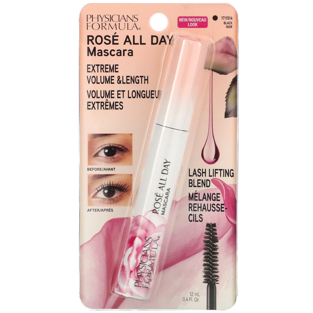 Physicians Formula, Máscara de pestañas Rose All Day, Negro, 12 ml (0,4 oz. líq.)