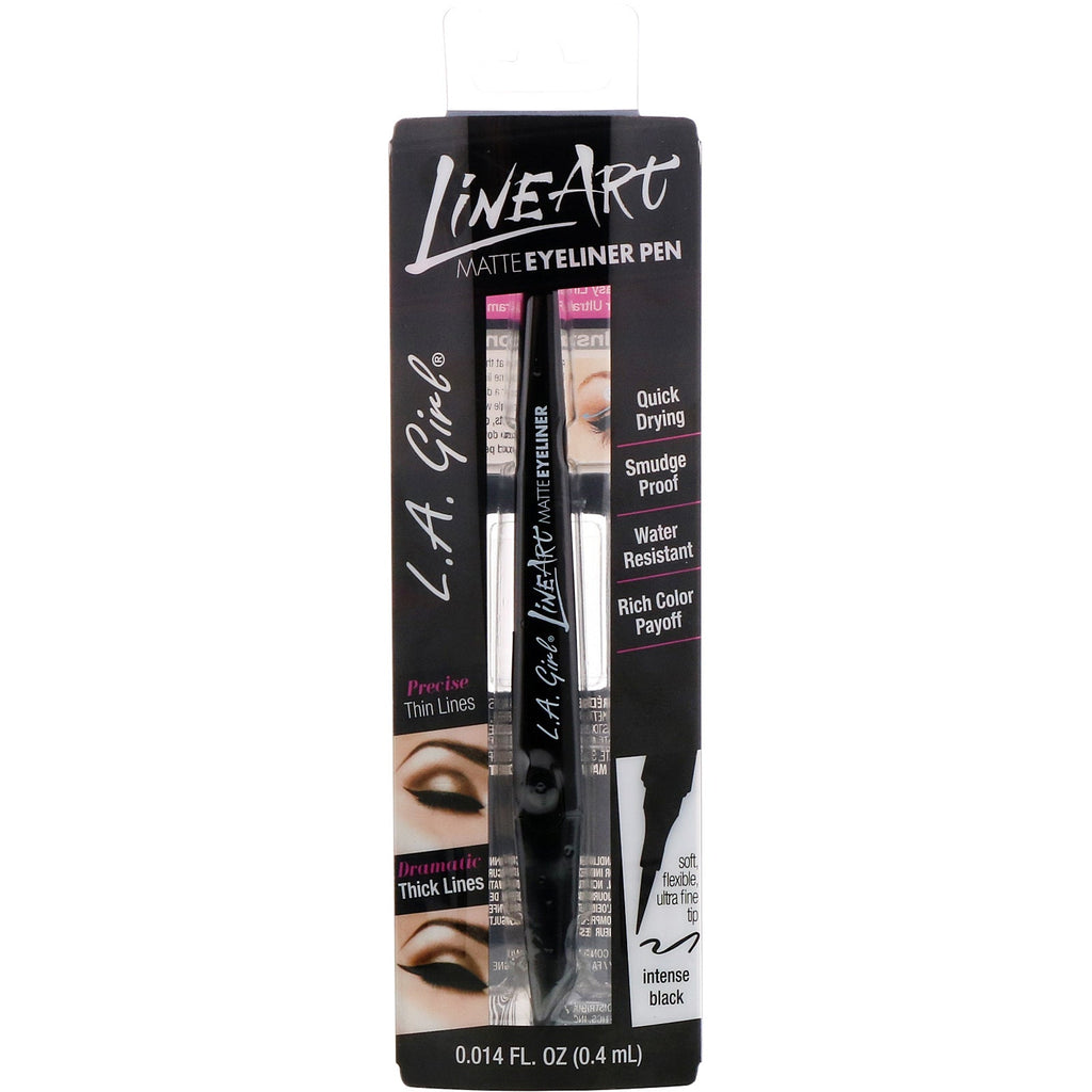 LA Girl, Lápiz delineador de ojos mate Line Art, negro intenso, 0,4 ml (0,014 oz. líq.)