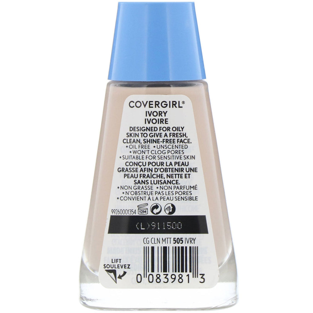 Covergirl, Base líquida Clean Matte, 505 Marfil, 30 ml (1 oz. líq.)