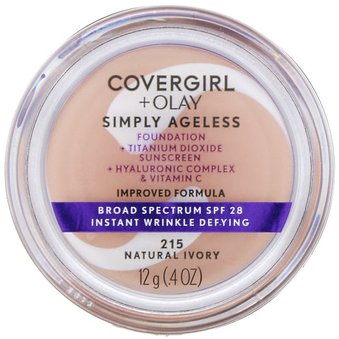 Covergirl, Olay Simply Ageless Foundation, 215 Natural Ivory, 0,4 oz (12 g)