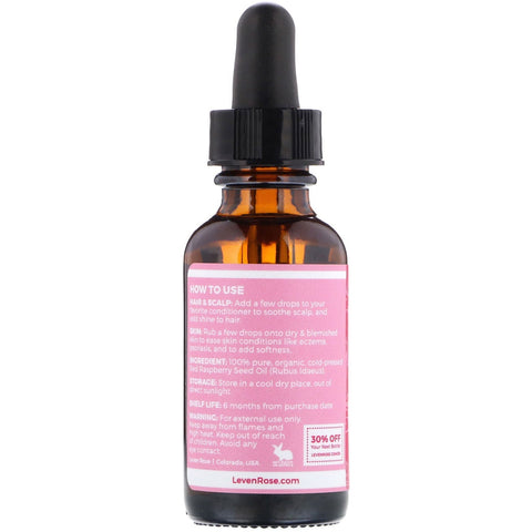 Leven Rose, 100 % puro y aceite de semilla de frambuesa roja, 1 fl oz (30 ml)