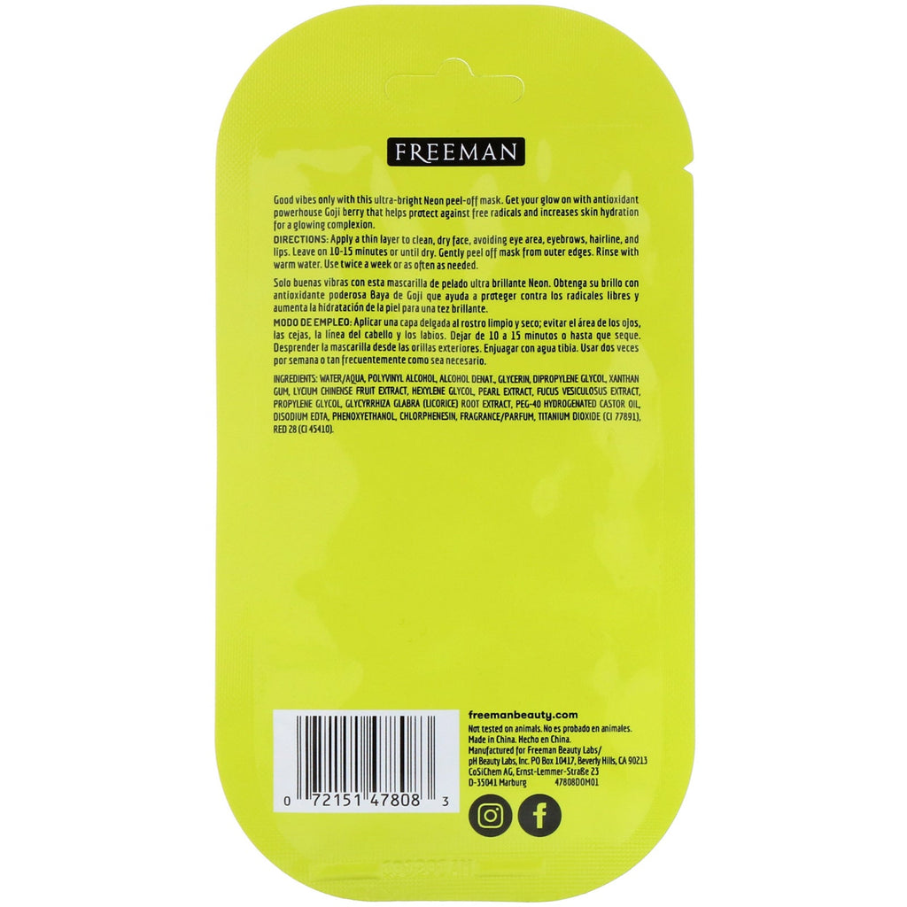 Freeman Beauty, Neon Vibes, Get Lit, Illuminating Peel-Off Mask, 0,33 fl oz (10 ml)