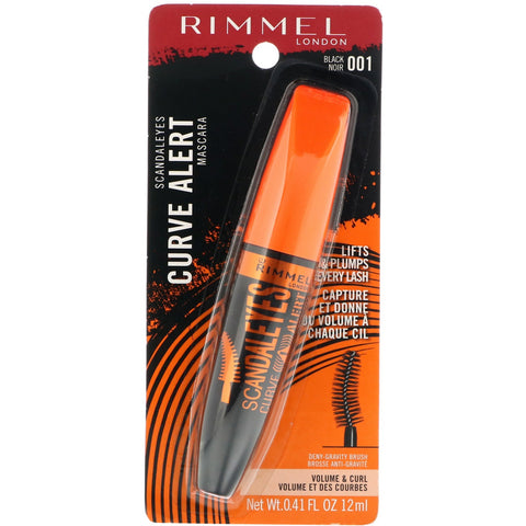 Rimmel London, Máscara de pestañas Scandaleyes Curve Alert, 001 negro, 12 ml (0,41 oz. líq.)