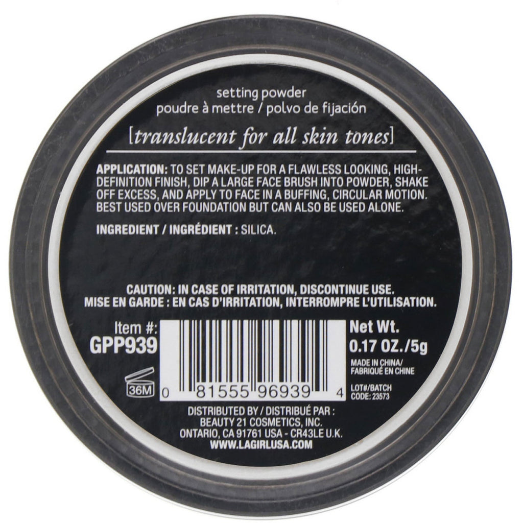 LA Girl, Pro HD Setting Powder, gennemskinnelig, 0,17 oz (5 g)