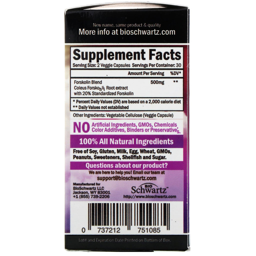 BioSchwartz, Maximum Strength, Forskolin Weight Loss, 500 mg, 60 Veggie Caps