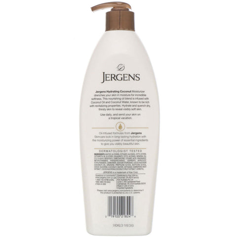 Jergens, Hydrating Coconut Moisturizer, Olie-infunderet, 16,8 fl oz (496 ml)