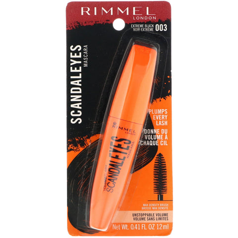 Rimmel London, Máscara de pestañas Scandaleyes, 003 Negro extremo, 12 ml (0,41 oz. líq.)