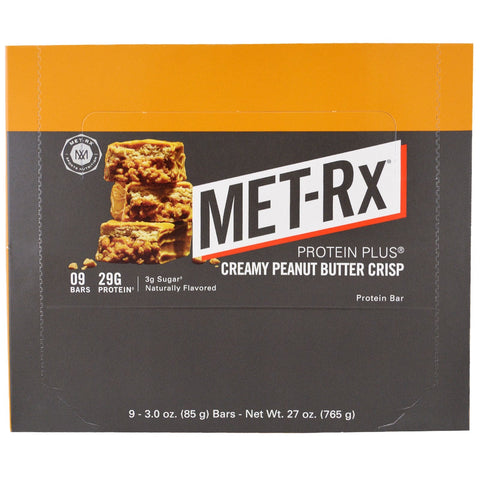 MET-Rx, PROTEIN PLUS Bar, cremet Peanut Butter Crisp, 9 barer, 3,0 oz (85 g) hver