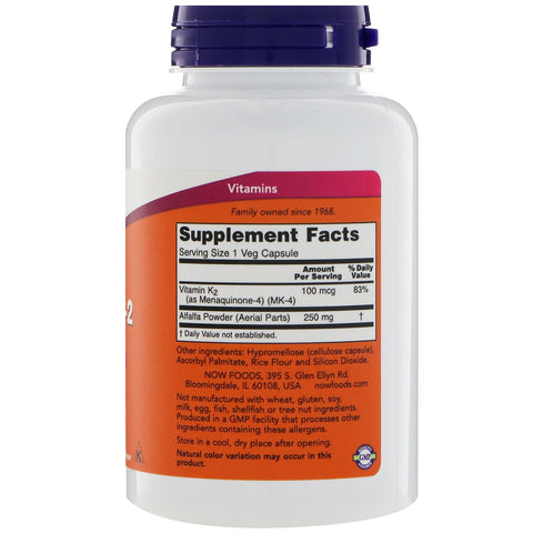 Now Foods, Vitamina K-2, 100 mcg, 250 cápsulas vegetales