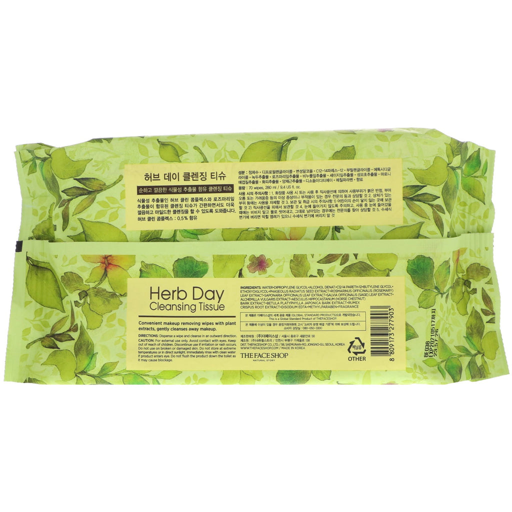 The Face Shop, Herb Day Cleansing Tissue, 70 Sheets