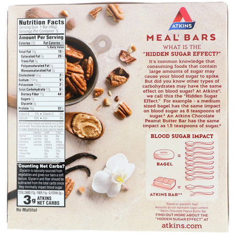 Atkins, Meal Bar, Vanilla Pecan Crisp Bar, 5 barer, 1,69 oz (48 g) hver