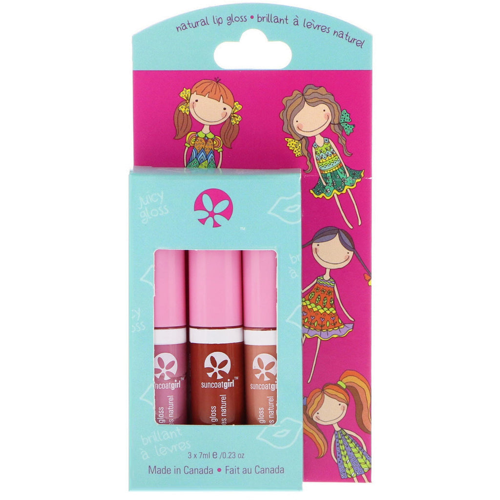 SuncoatGirl, Brillo labial totalmente natural, juego de 3 piezas, 0,23 oz (7 ml) cada una