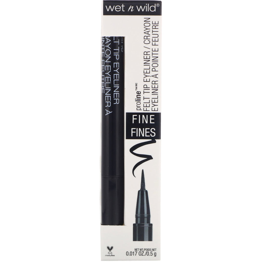 Wet n Wild, Delineador de ojos con punta de fieltro ProLine, negro, 0,5 g (0,017 oz)