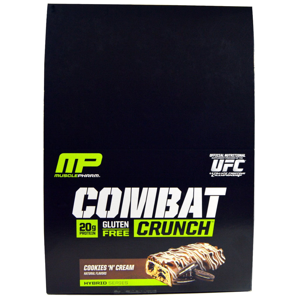 MusclePharm, Combat Crunch, Cookies 'N' Cream, 12 barer, 2,22 oz oz (63 g) hver