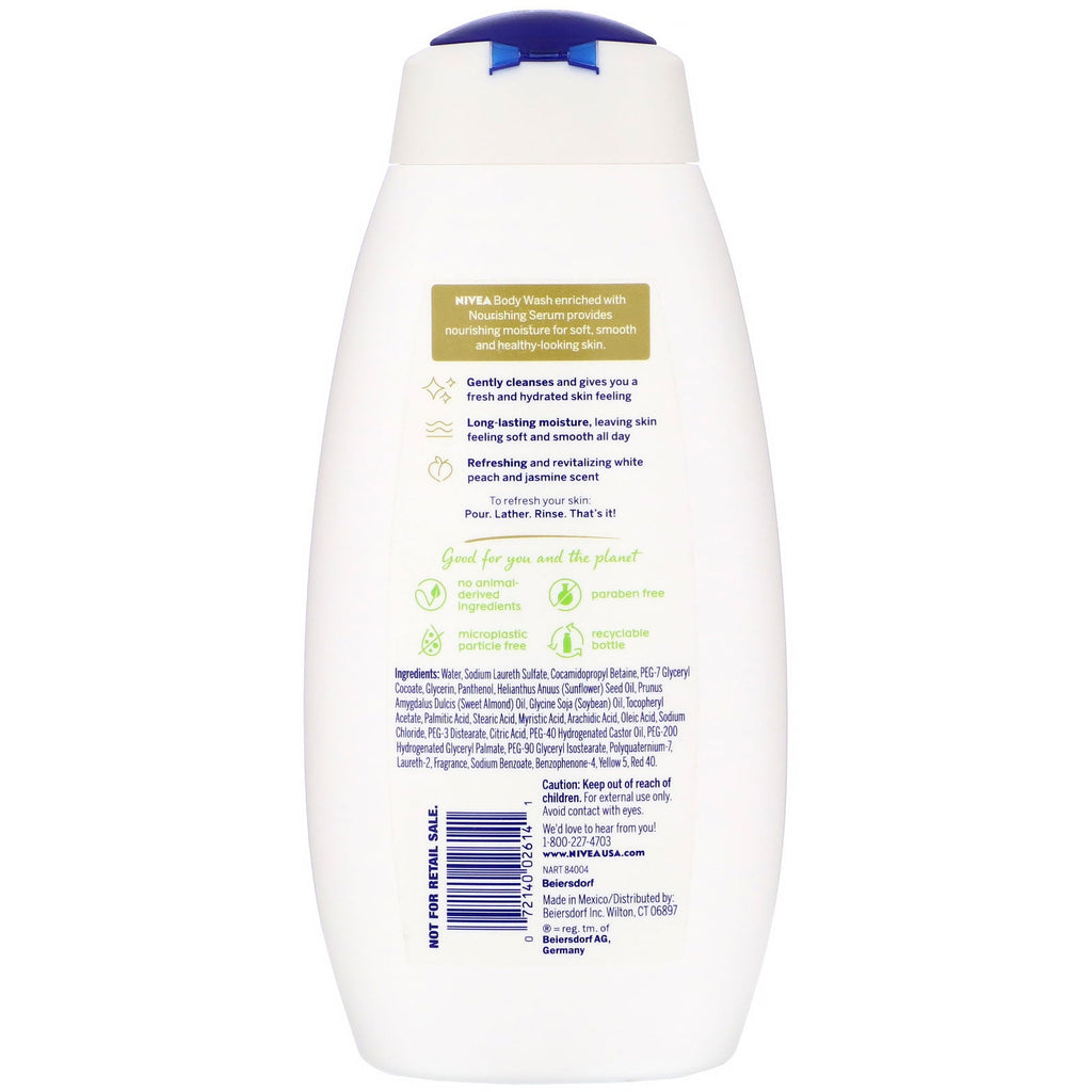 Nivea, forfriskende kropsvask, hvid fersken og jasmin, 20 fl oz (591 ml)