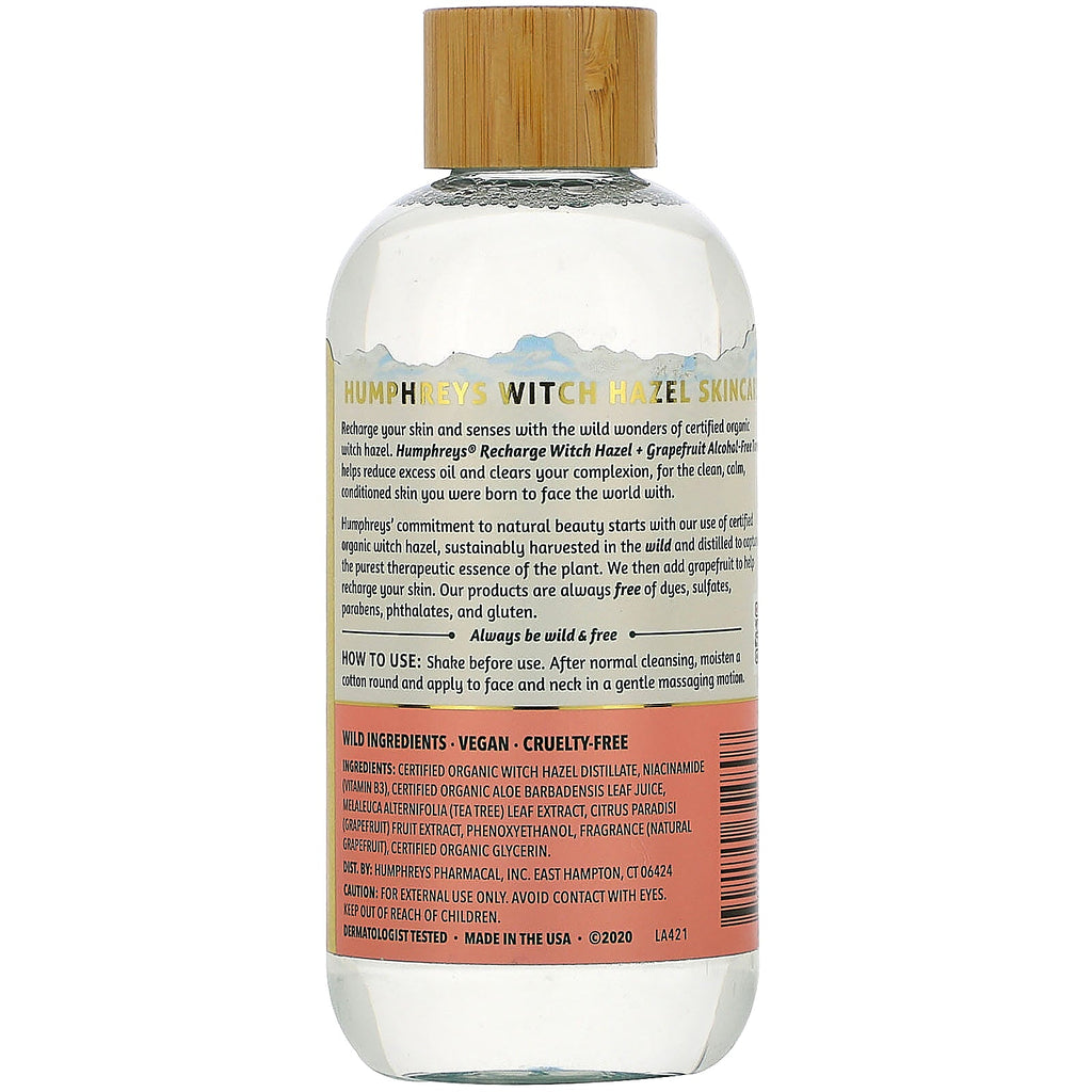 Humphrey's, Witch Hazel, alkoholfri toner med grapefrugt, genopladning, 8 fl oz (236 ml)