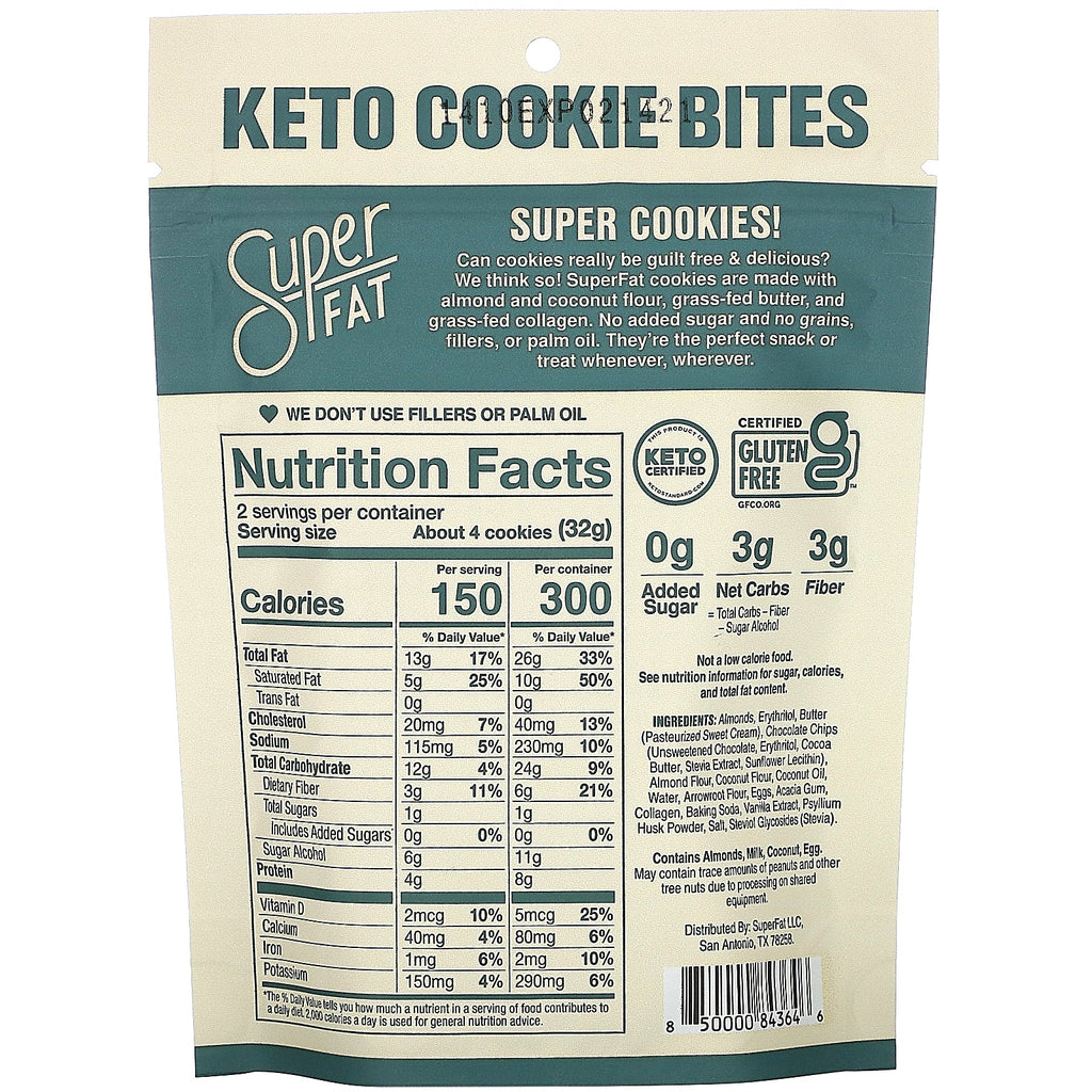 SuperFat, Keto Cookie Bites, Chocolate Chip, 2.25 oz (64 g)