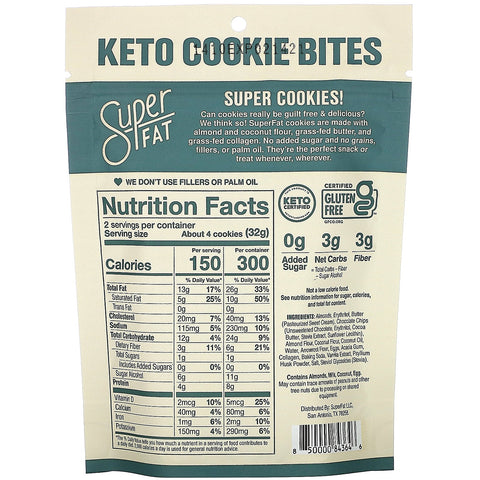 SuperFat, Keto Cookie Bites, Chocolate Chip, 2.25 oz (64 g)